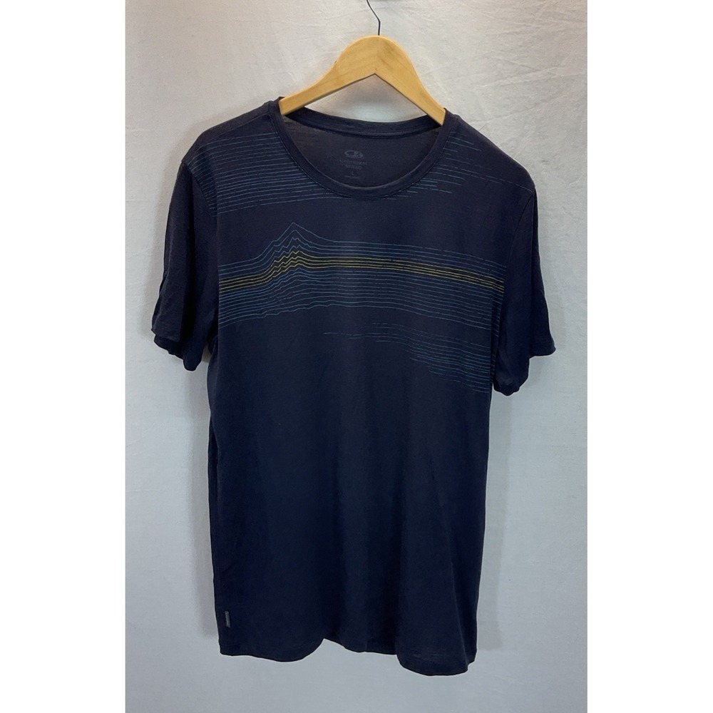 Icebreaker Merino Mens L Blue Mtn Print Baselayer Short Sleeve Athletic T-Shirt